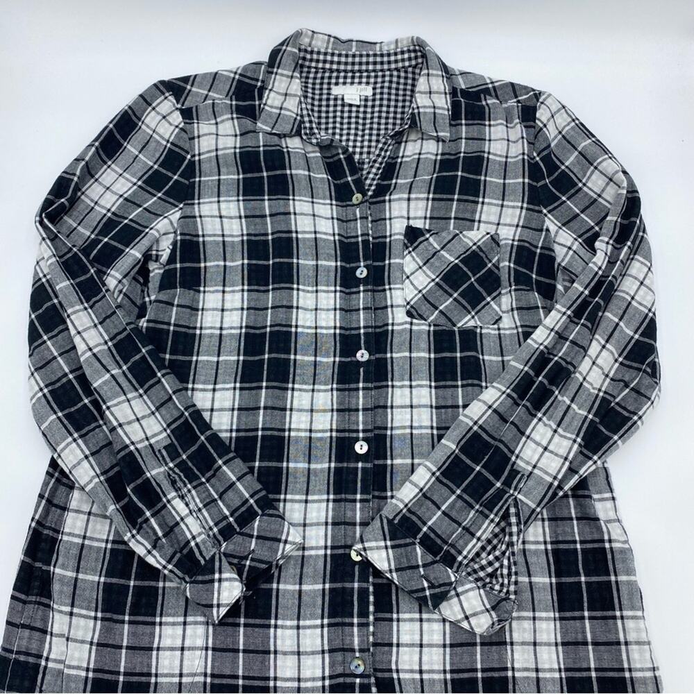 J. Jill Blouse Small Plaid Cotton With Pockets Extra Long Classic TradMom